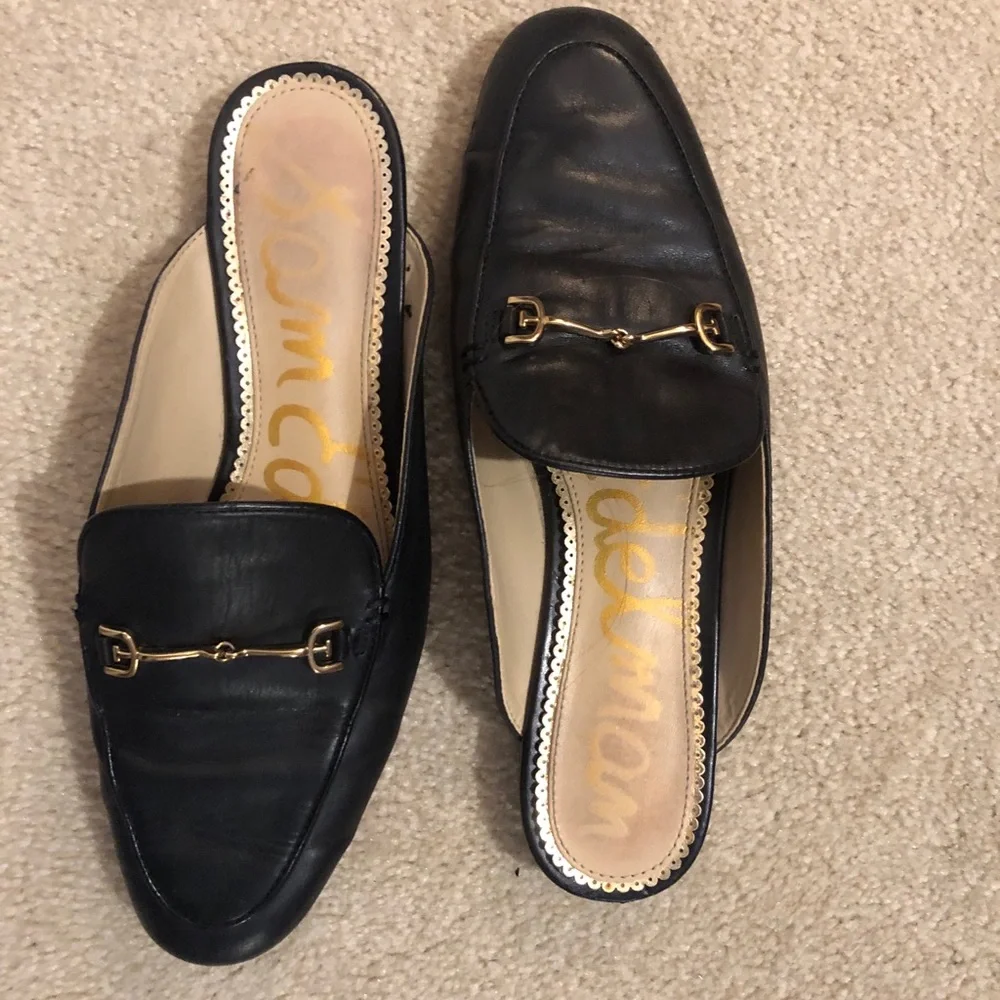 Sam Edelman Linnie Black Leather Preppy Mules with Gold Accent size 7 - Picture 5 of 5
